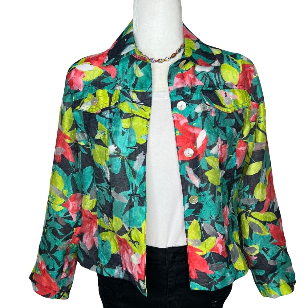 Floral Shacket Button Up Shirt Jacket Roll Tab Sleeves Petite 6 P Ruby Rd